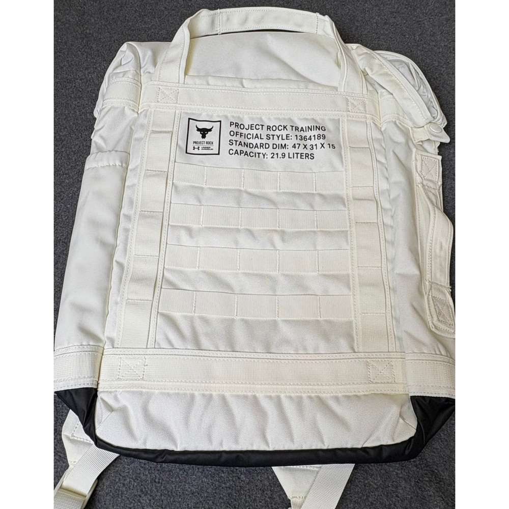 Under Armour Project Rock Training Backpack White Black 1364189 21.9L Gym Bag
